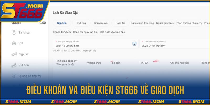 Các điều kiện khi giao dịch