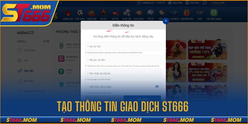 Tạo thông tin giao dịch